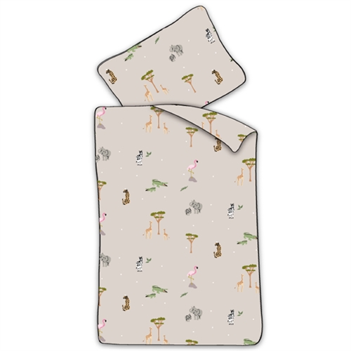 Junior sengetøy 100x140 cm - Beige sengesett med safari dyr - 100% mykt bomulls sengetøy