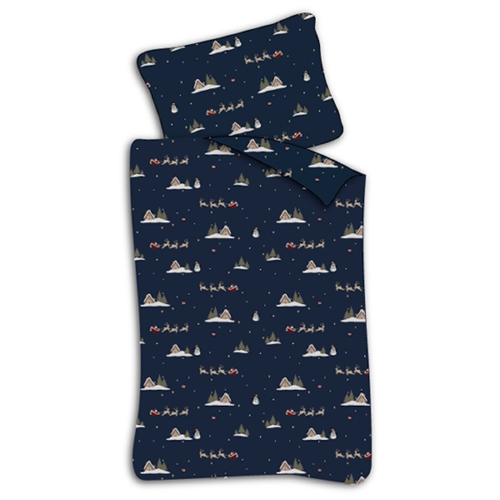 Junior julesengetøy 100x140 cm - Jule sengesett med julenisse og reinsdyr - 100% mykt bomulls sengetøy