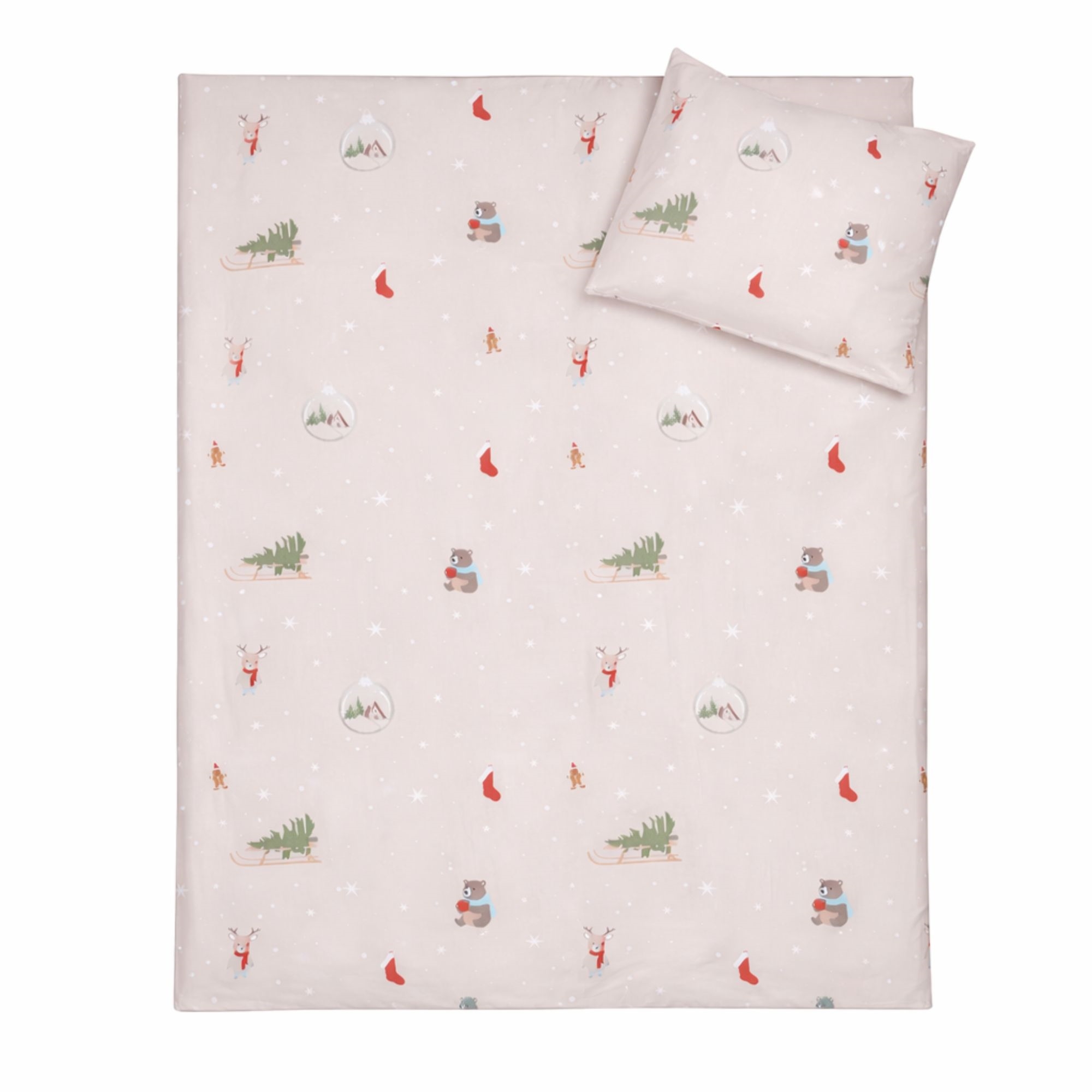 Julsängkläder - 100% bomull - Babysängkläder 70x100 cm - Beige med julmotiv