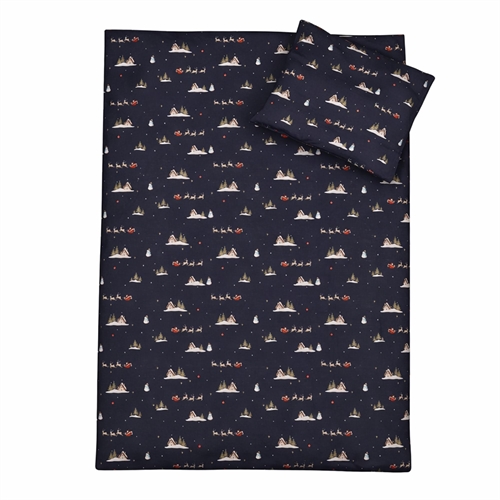 Julsängkläder - 100% bomull - Babysängkläder 70x100 cm - Mörkblå med jultomte och renar