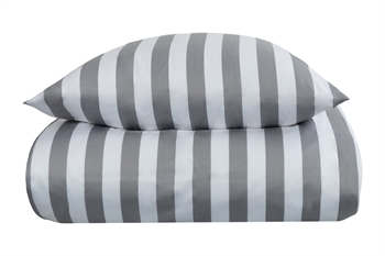 Randigt påslakanset till dubbeltäcke - 200x200 cm - Mjuk bomullssatin - Nordic Stripe - Grå och vit sängkläder set