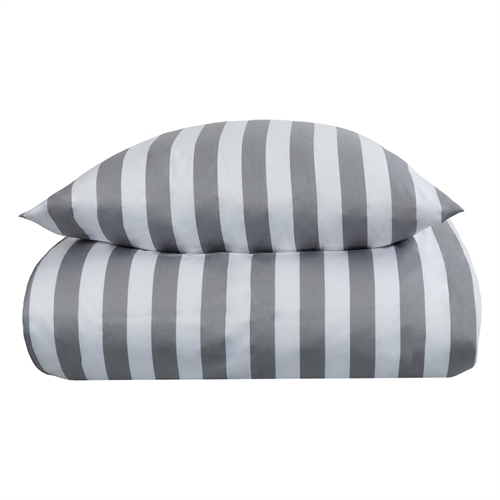 Randiga sängkläder för dubbeltäcke - 200x220 cm - Mjuk bomullssatin - Nordic Stripe - Grått och vitt bäddset