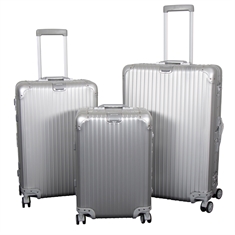 Aluminiumresväskor - Set med 3 resväskor - Lyxiga resväskor - Silver med TSA-lås