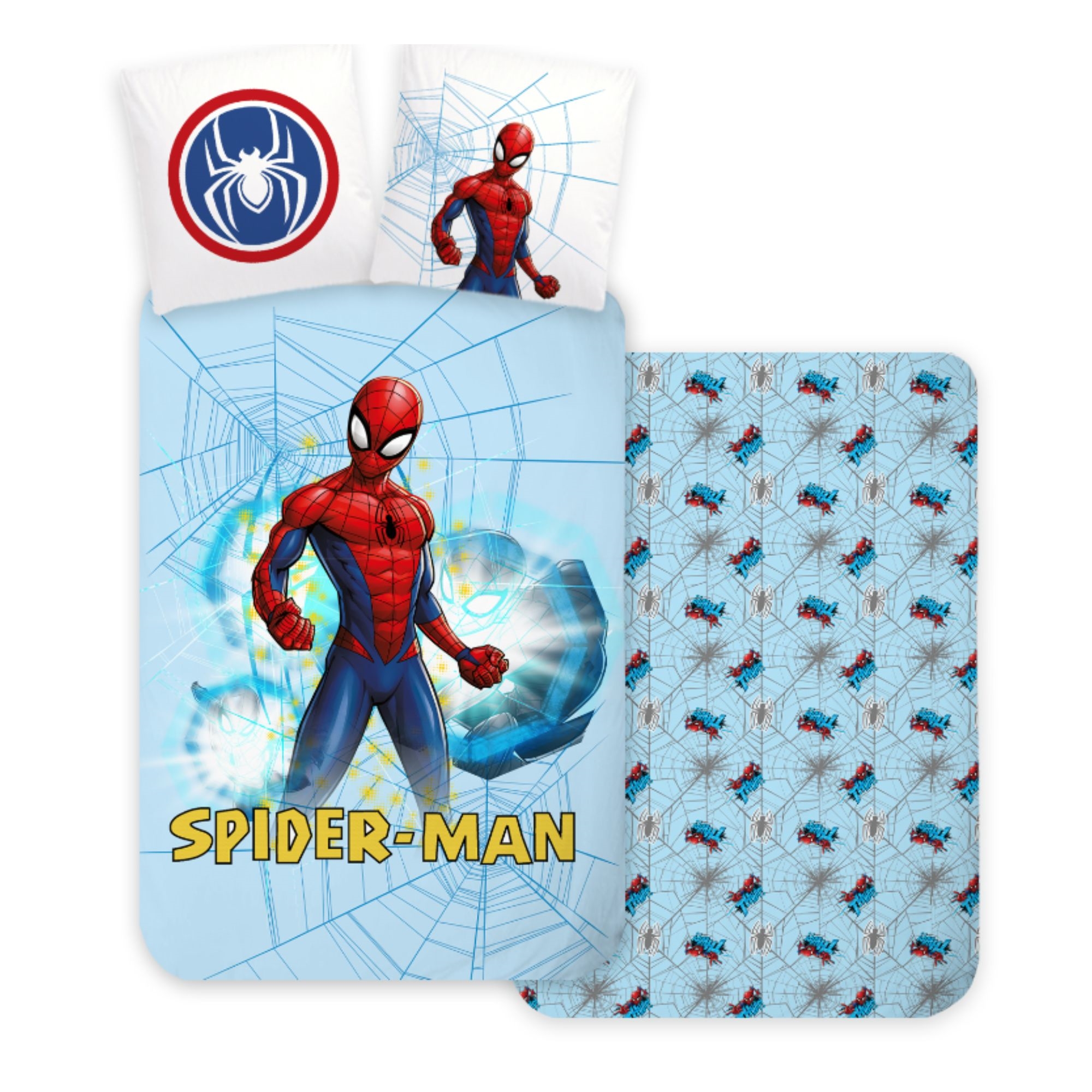Blå Spiderman sängkläder 100x140 cm - Junior bäddset med Spiderman - Vändbart motiv - 100% bomull sänglinne