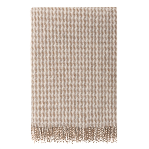 Uldtäck 120x180 cm - Beige pläd med mönster - 100% ny ren ull - Teide Høie of Scandinavia ulltäcke