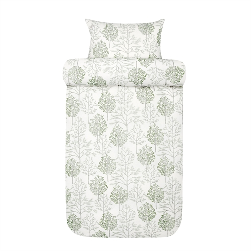 Sengetøy av flanell 140x220 cm - Hvitt sengesett med grønne trær - 100% bomulls flanell - Thea Høie of Scandinavia sengelinned