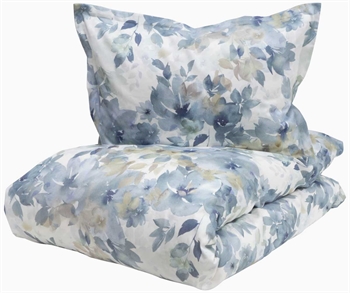 Turiform sängkläder - 140x220 cm - Tia blå - Blommiga sängkläder - 100% bomull satin sängset