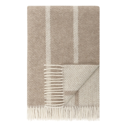 Uldtäck 120x180 cm - Beige pläd med ränder - 100% ny ren ull - Istinden Høie of Scandinavia ulltäcke