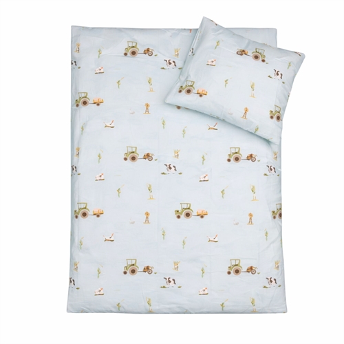 Baby sängkläder 70x100 cm - Blått sängset med traktor och kor - 100% mjukt bomullssänglinne