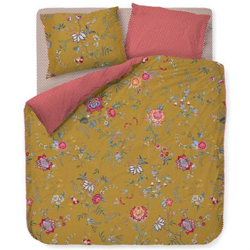 Blommiga sängkläder - 140x220 cm - Flower Festival gul - Bäddset med dubbelsidig design - 100% bomull - Pip Studio